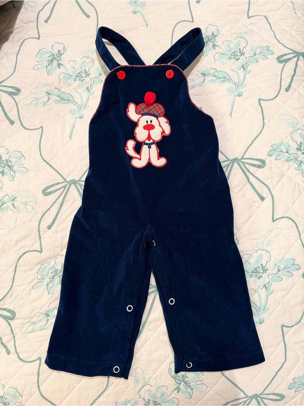Vintage Children's Navy Blue Overalls with Puppy Applique